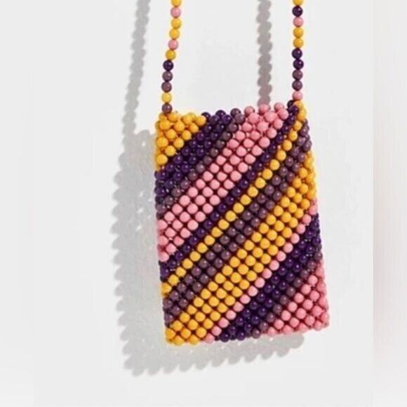 New Free People Astrid Mini Crossbody in Wildberry beaded multi color boho small - Picture 1 of 4